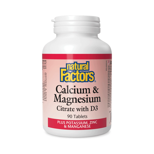 Natural Factors Calcium & Magnesium Citrate with D3 Plus Potassium Zinc & Manganese 90 Tablets