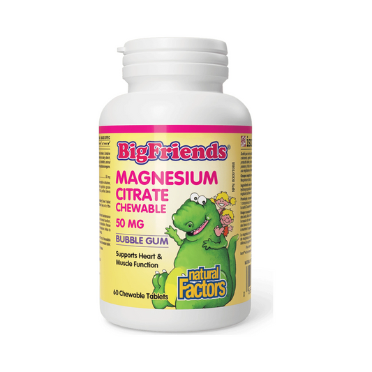 Natural Factors Chewable Magnesium Citrate 50mg, Bubble Gum, Big Friends 60 Chewables