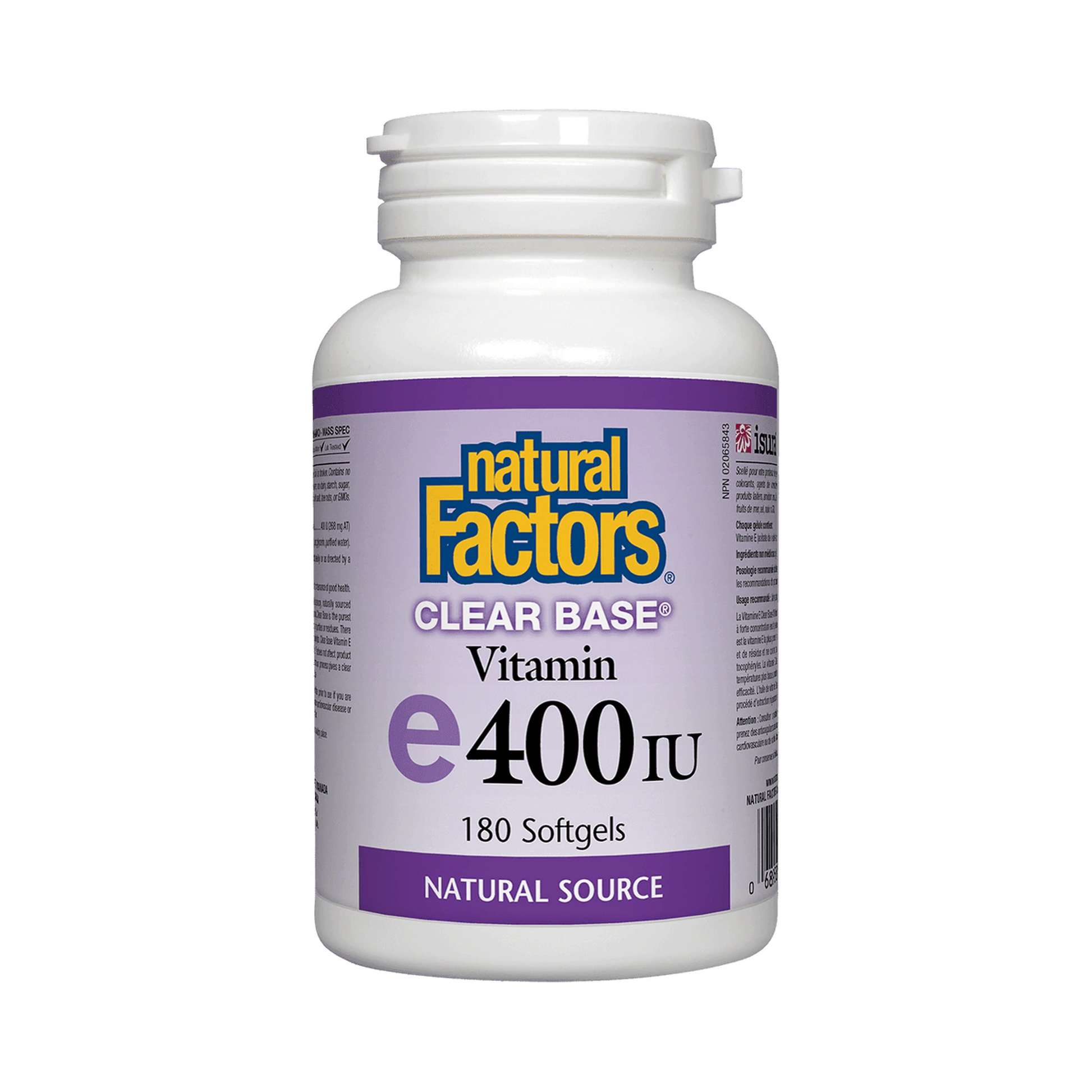 Natural Factors Clear Base Vitamin E 400IU 180 Softgels