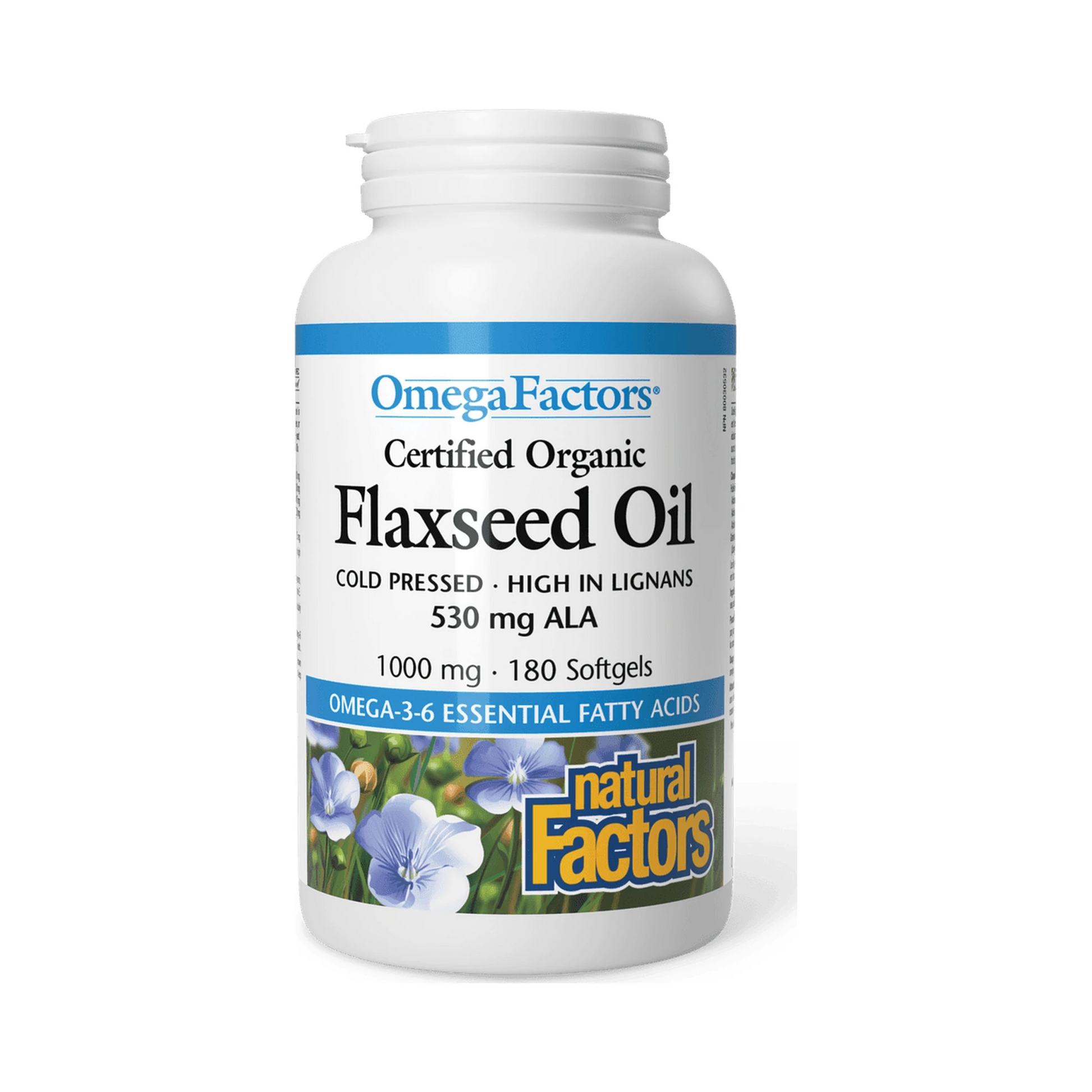 Natural Factors Flaxseed Oil Organic 1000mg OmegaFactors 180 Softgels