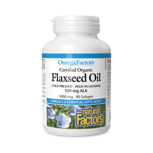Natural Factors Flaxseed Oil Organic 1000mg OmegaFactors 90 Softgels