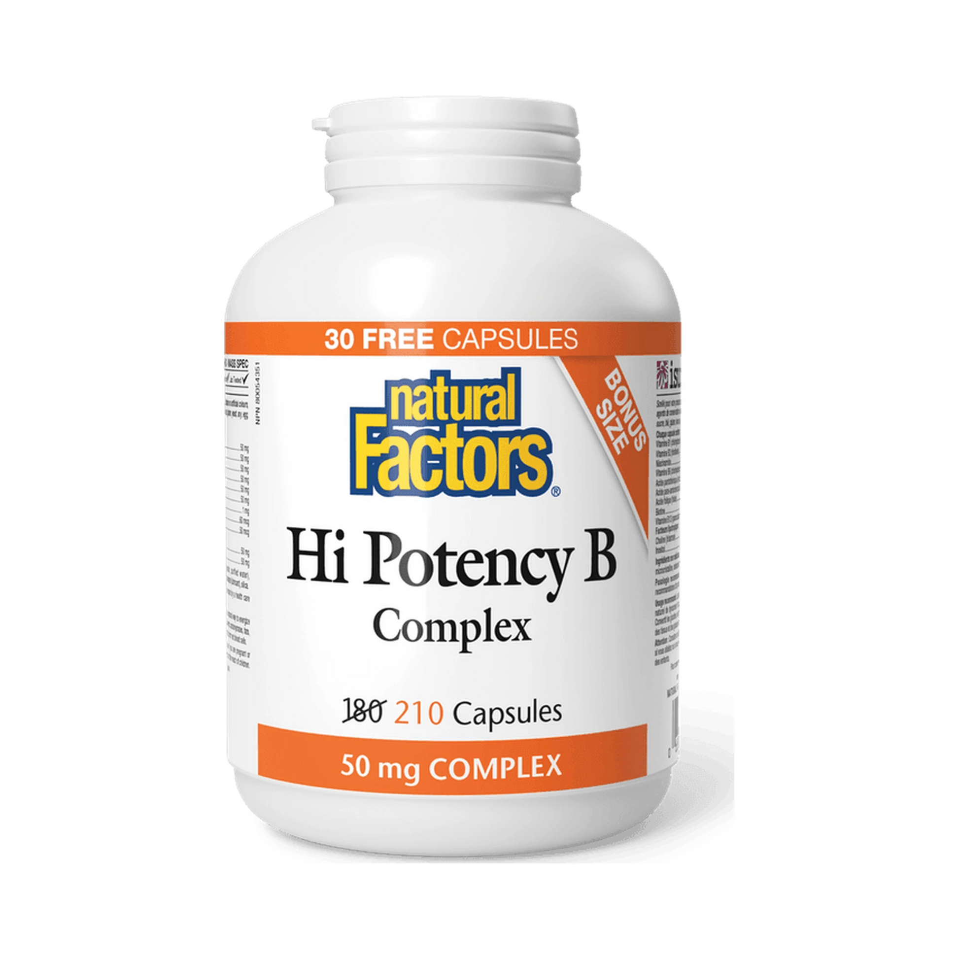 Natural Factors Hi Potency B Complex 50mg BONUS SIZE 180+30 Capsules