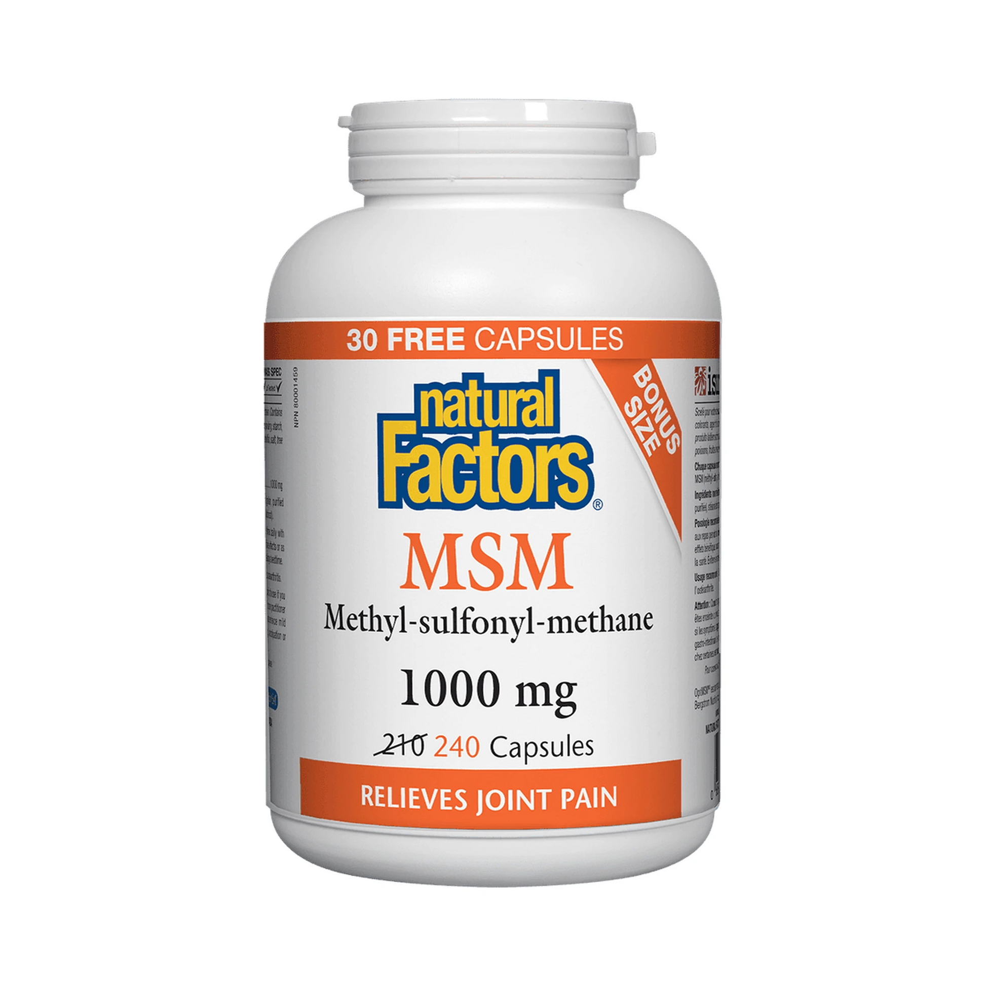 Natural Factors MSM 1000mg BONUS SIZE 210+30 Capsules
