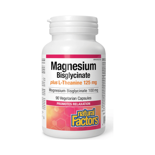 Natural Factors Magnesium Bisglycinate 100mg plus L-Theanine 125mg 90 Veg Capsules