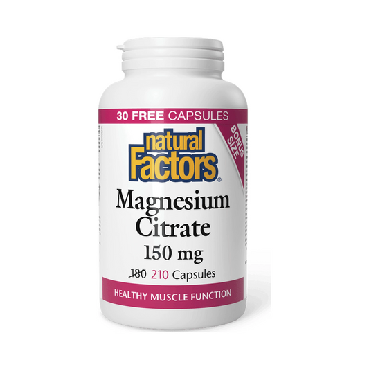Natural Factors Magnesium Citrate 150mg BONUS SIZE 180+30 Capsules
