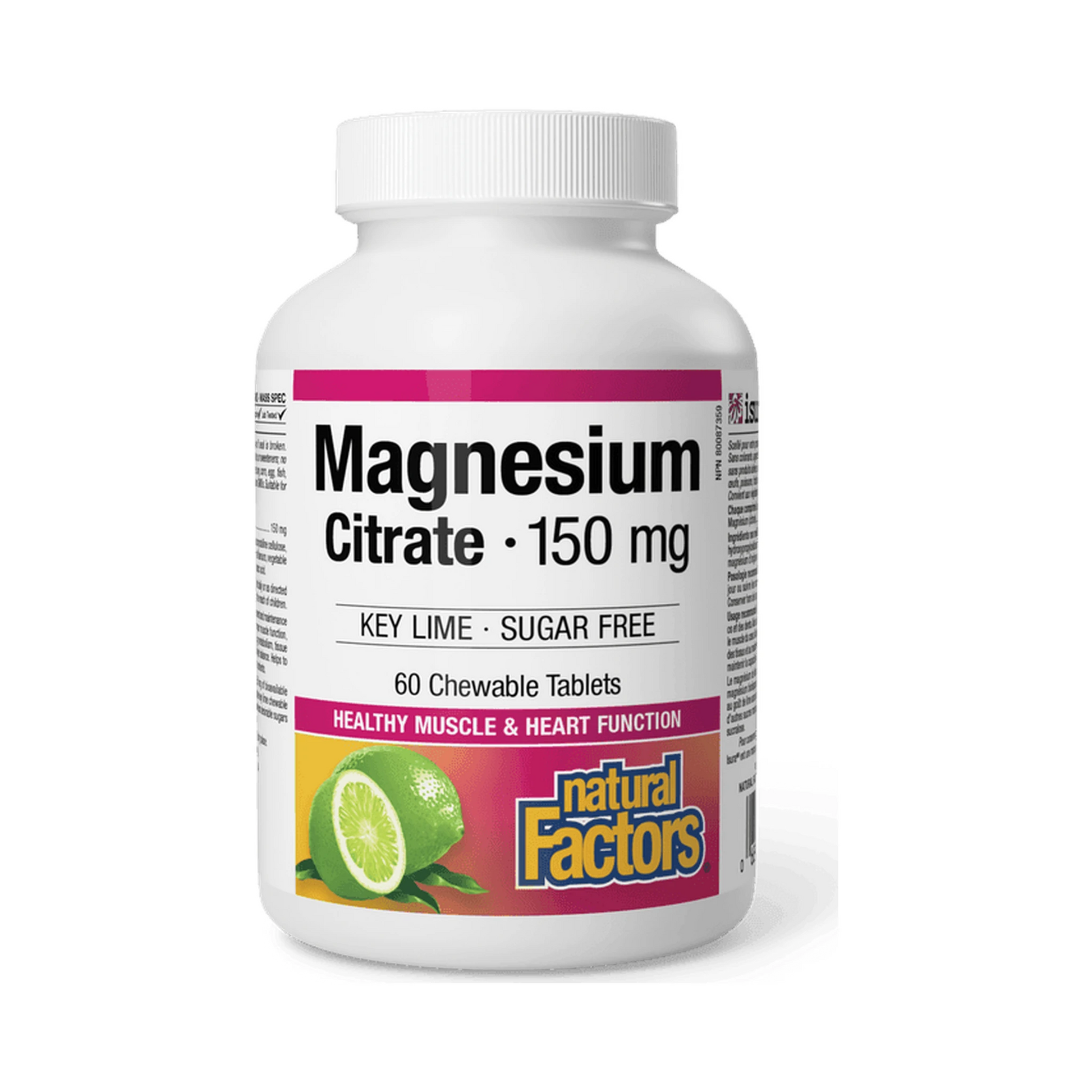 Natural Factors Magnesium Citrate 150mg Key Lime 60 Chewables