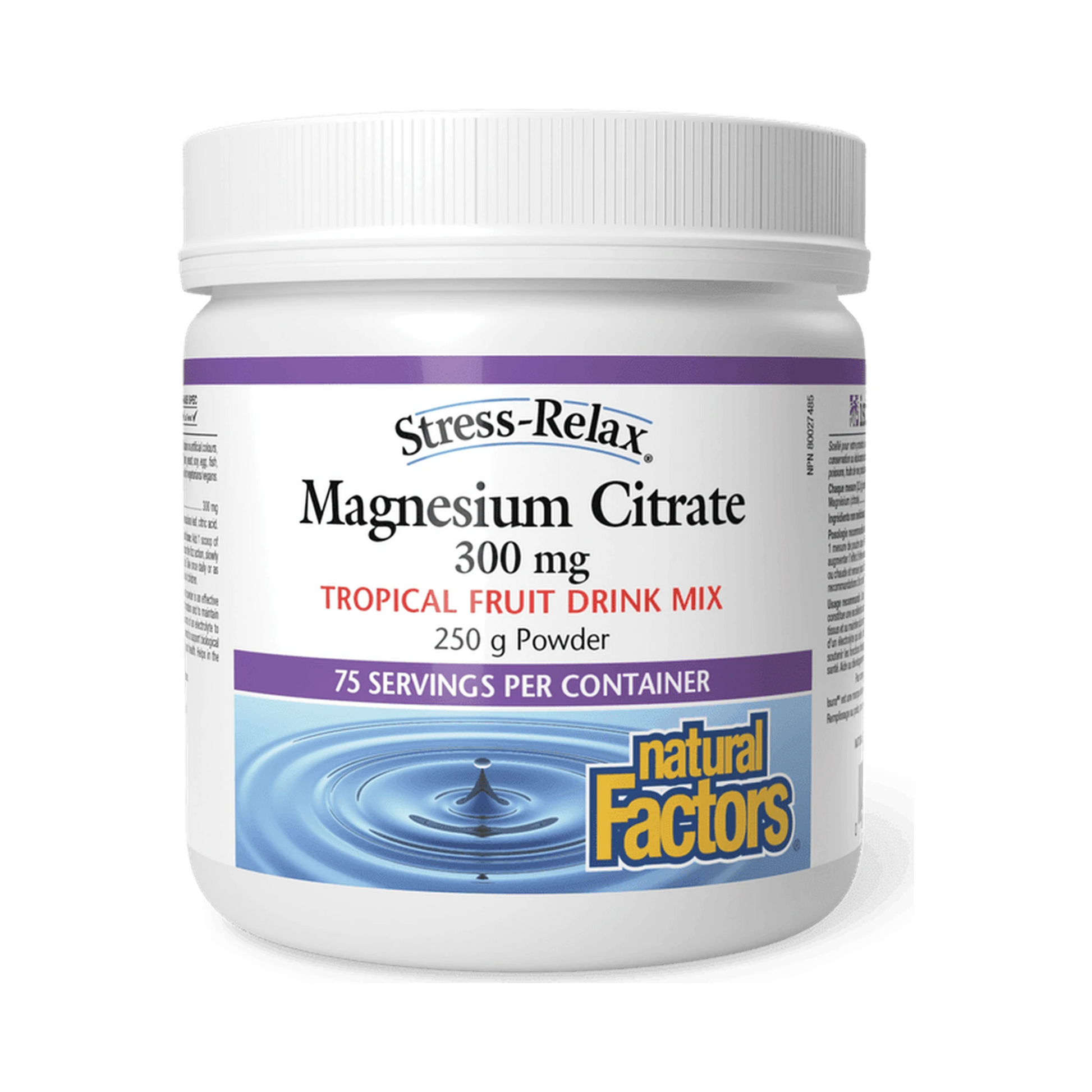 Natural Factors Magnesium Citrate 300mg Tropical Fruit Stress-Relax 250g