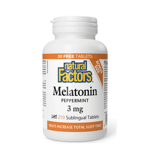 Natural Factors Melatonin 3mg Peppermint BONUS SIZE 180+30 Tablets