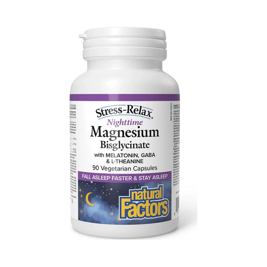 Natural Factors Nighttime Magnesium Bisglycinate  Stress-Relax 90 Veg Capsules