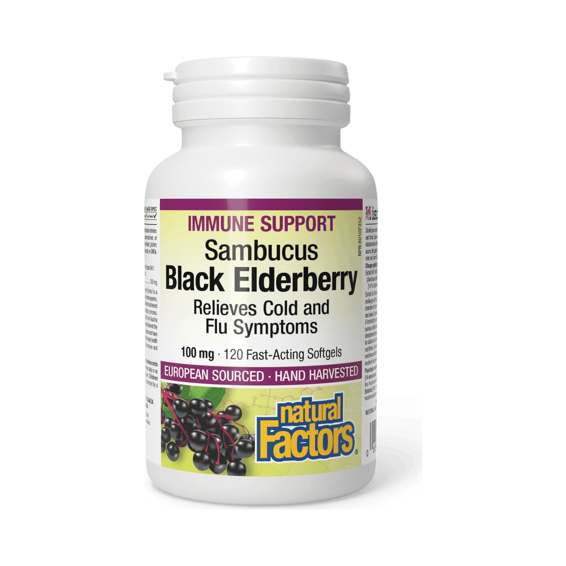 Natural Factors Sambucus Black Elderberry 100mg 120 Softgels