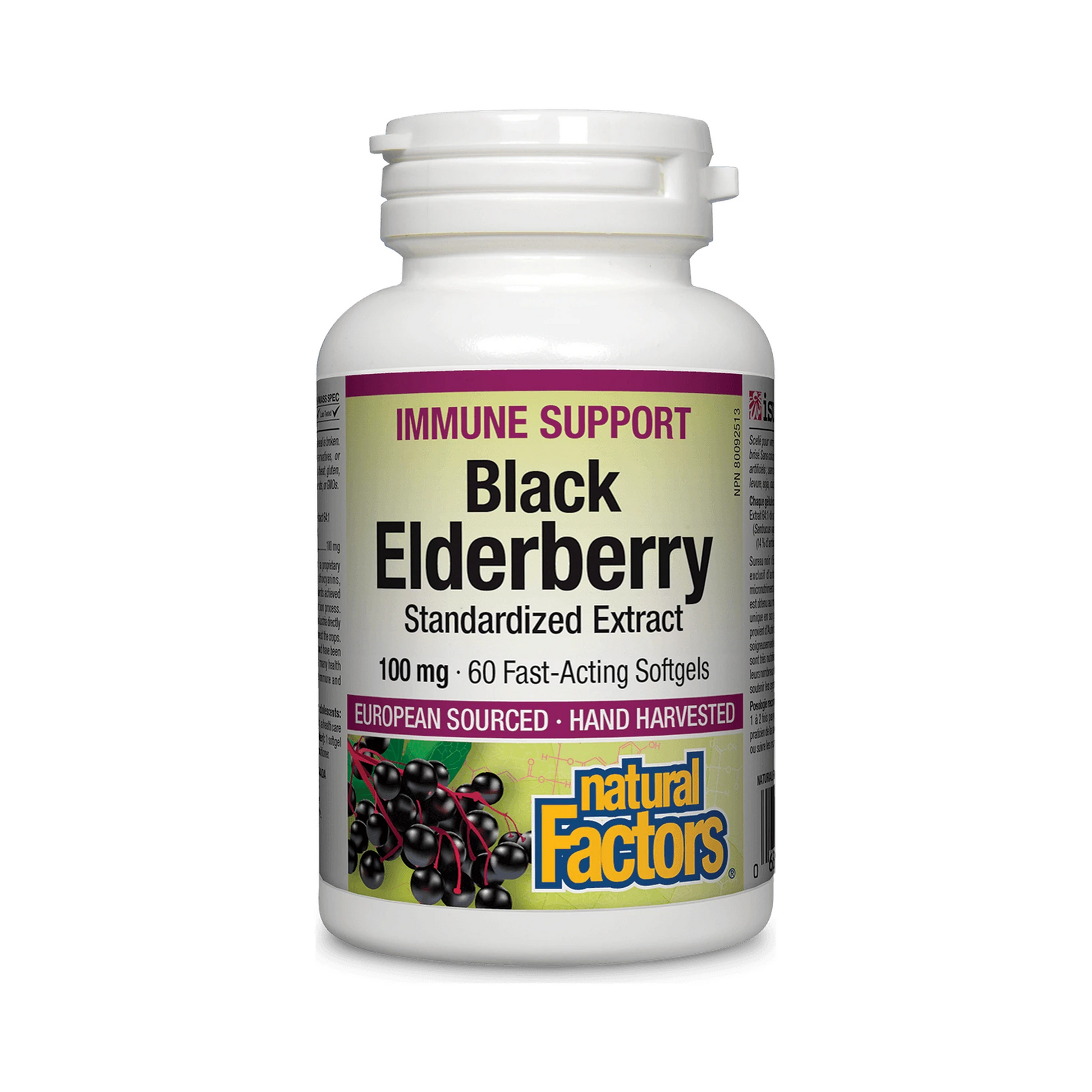 Natural Factors Sambucus Black Elderberry 100mg 60 Softgels