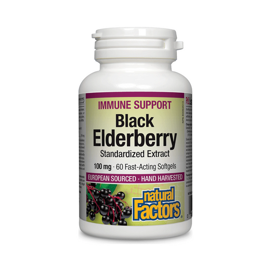 Natural Factors Sambucus Black Elderberry 100mg 60 Softgels