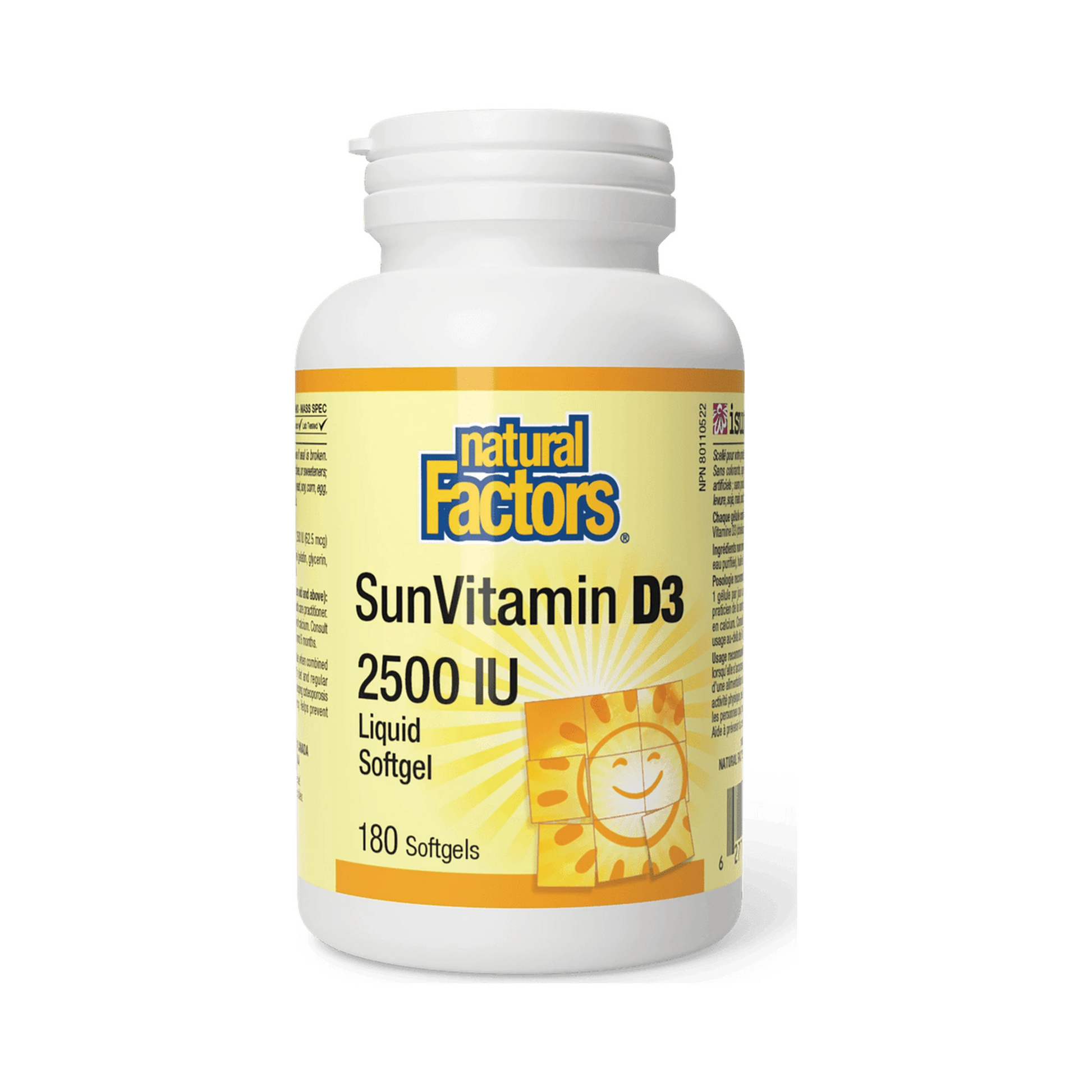 Natural Factors Sun Vitamin D3 Softgels 2500IU 180 Softgels