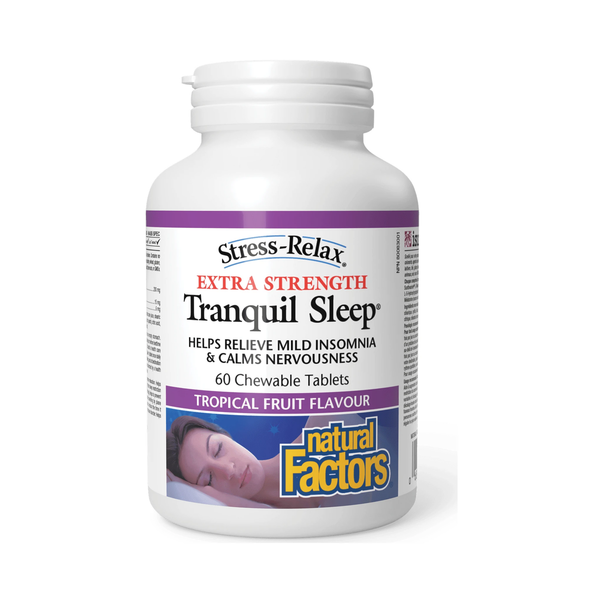 Natural Factors Tranquil Sleep Extra Strength Tropical Fruit Stress-Relax 60 Chewables