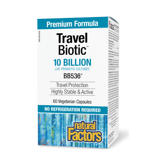 Natural Factors Travel Biotic BB536 10 Billion Live Probiotic Cultures 60 Veg Capsules