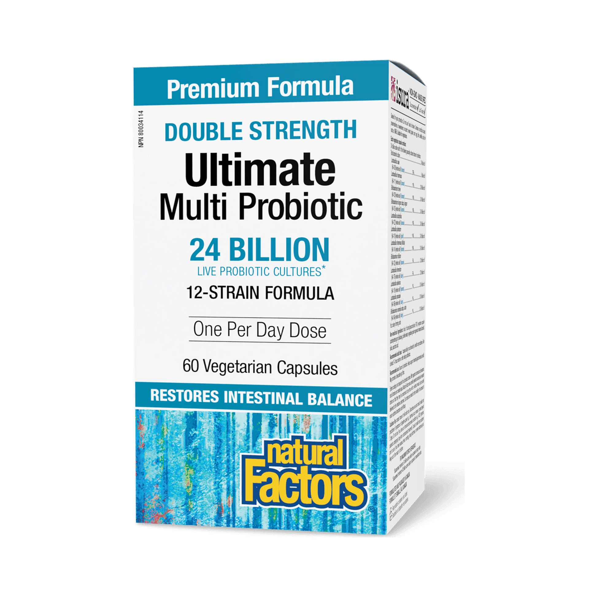 Natural Factors Ultimate Multi Probiotic Double Strength 24 Billion Live Probiotic Cultures 60 Veg Capsules