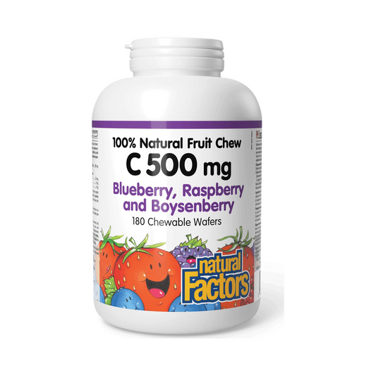 Natural Factors Vitamin C 500mg Blueberry, Raspberry and Boysenberry 180 Chewable Wafers