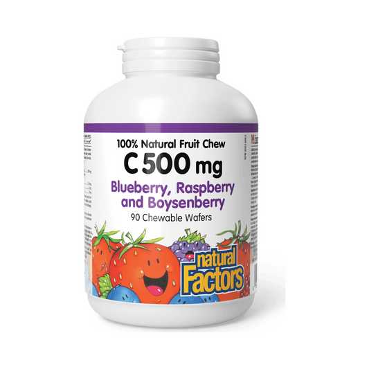 Natural Factors Vitamin C 500mg Blueberry, Raspberry and Boysenberry 90 Chewable Wafers