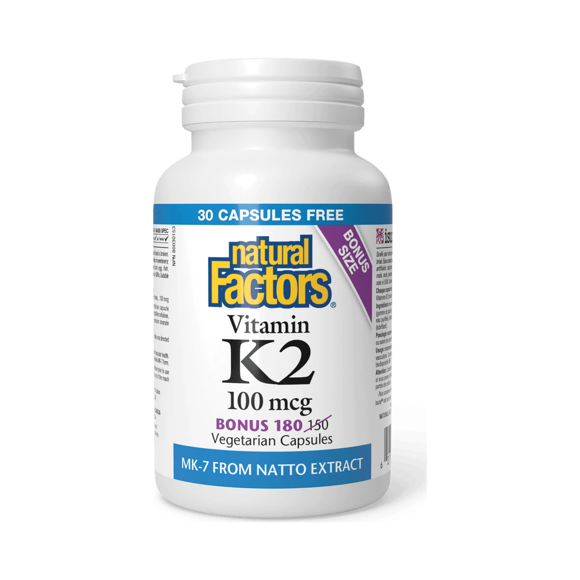 Natural Factors Vitamin K2 100mcg Bonus Size 120+60 Veg Capsules
