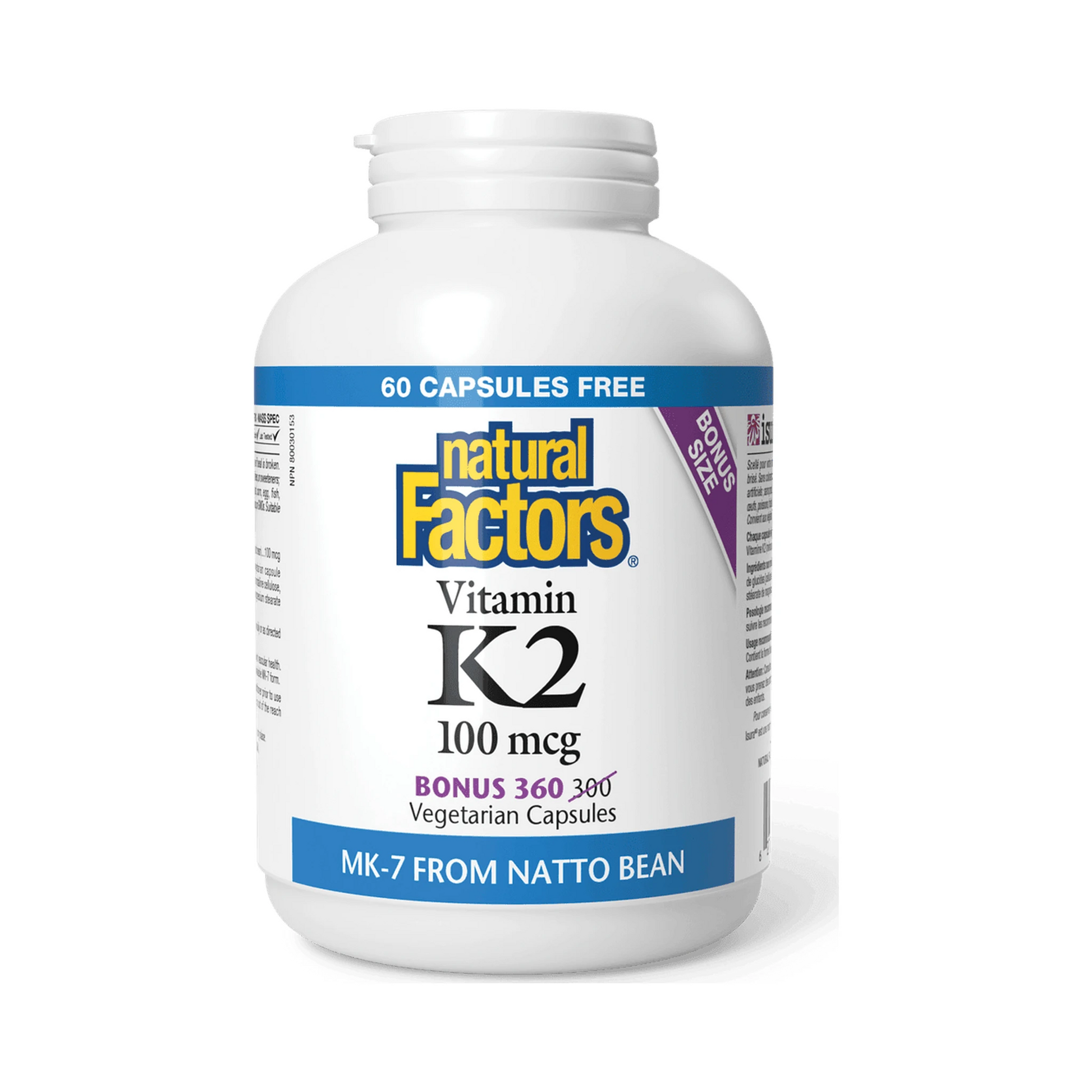 Natural Factors Vitamin K2 100mcg Bonus Size 360 Veg Capsules
