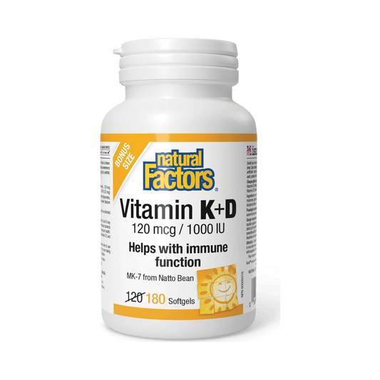 Natural Factors Vitamin K+D 120mcg/1000IU Bonus Size 120+60 Softgels