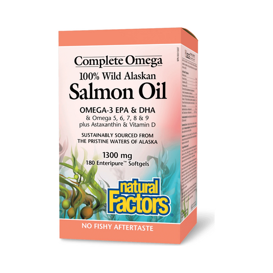 Natural Factors Wild Alaskan Salmon Oil 1300mg Complete Omega 180 Softgels