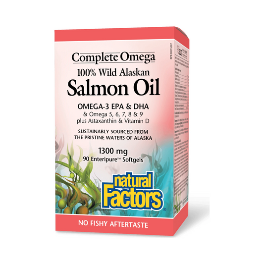 Natural Factors Wild Alaskan Salmon Oil 1300mg Complete Omega 90 Softgels