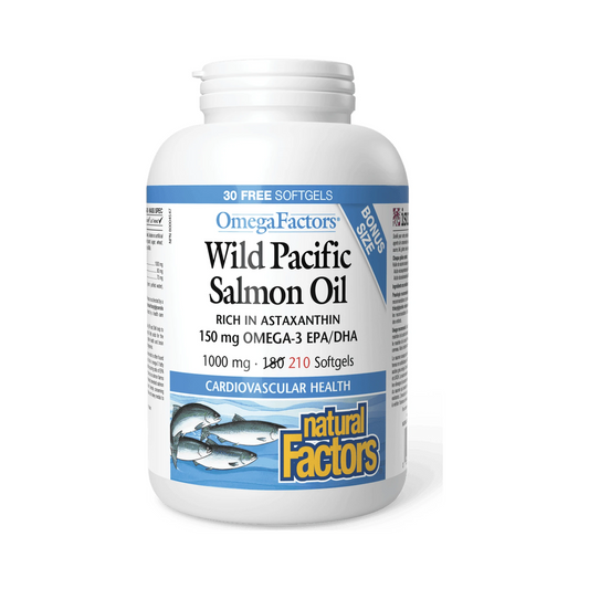 Natural Factors Wild Pacific Salmon Oil 1000mg Bonus Size 180+30 Softgels