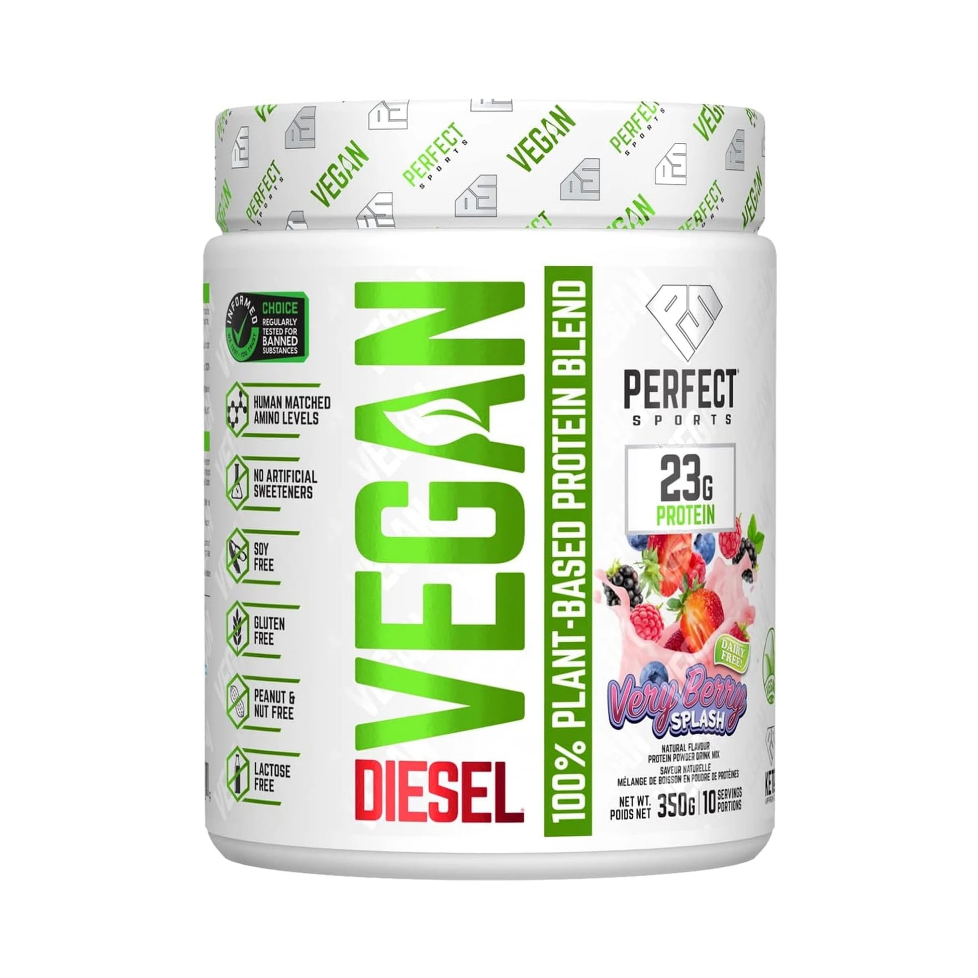 Perfect Sports DIESEL Vegan Plant Based Protein Very Berry Splash 350g