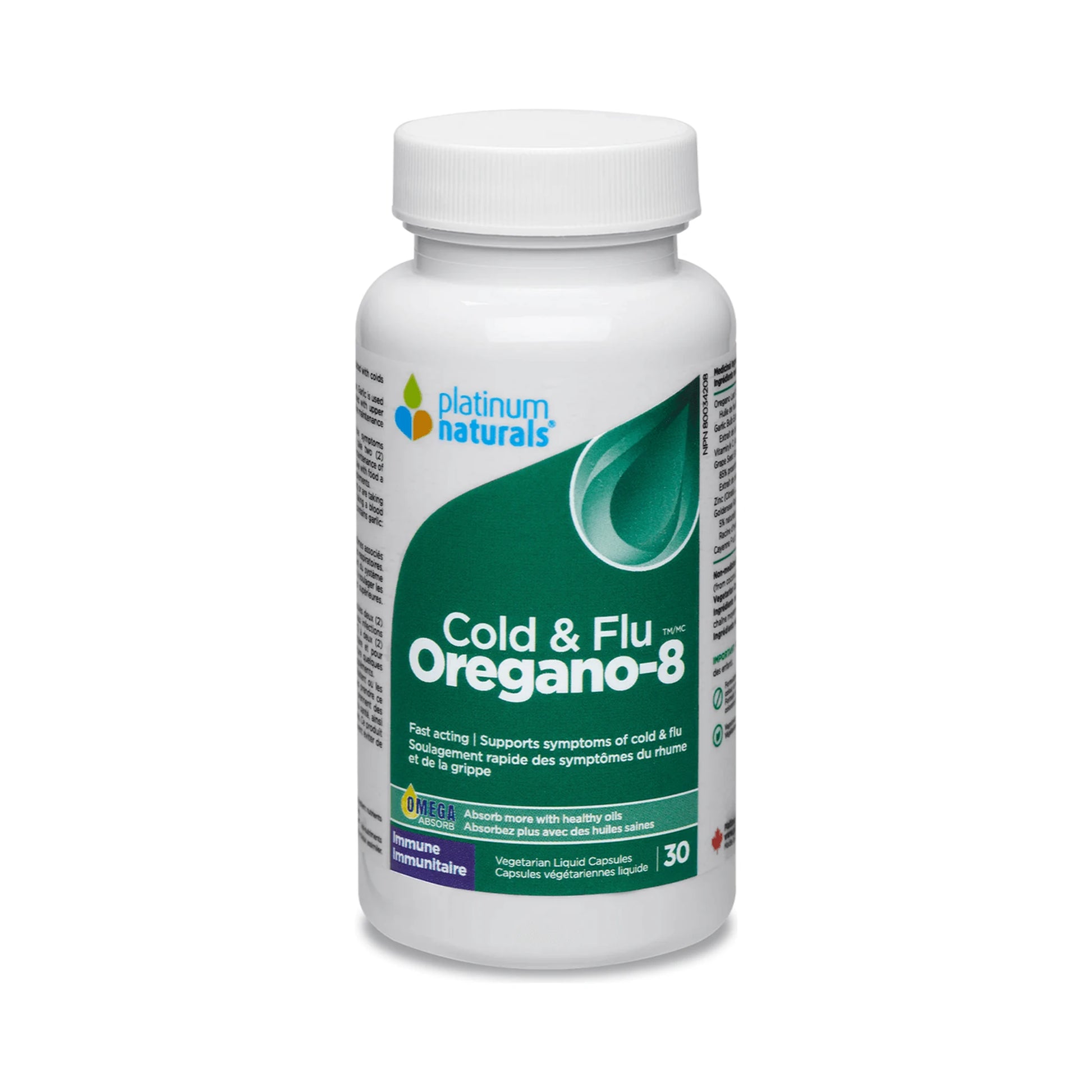 Platinum Naturals Oregano-8 Cold & Flu 30 Veg Liquid Capsules