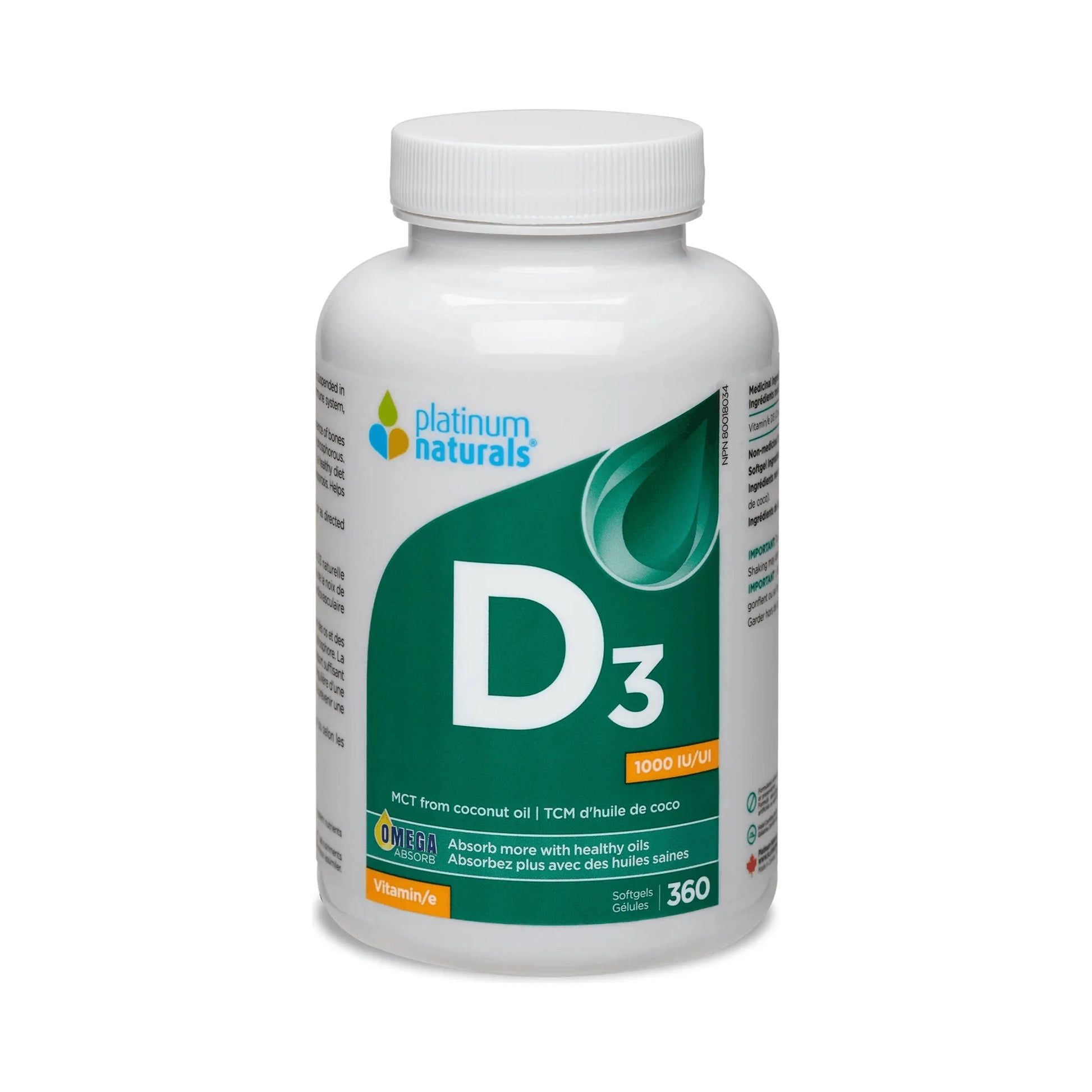 Platinum Naturals Vitamin D3 1000IU 360 Softgels