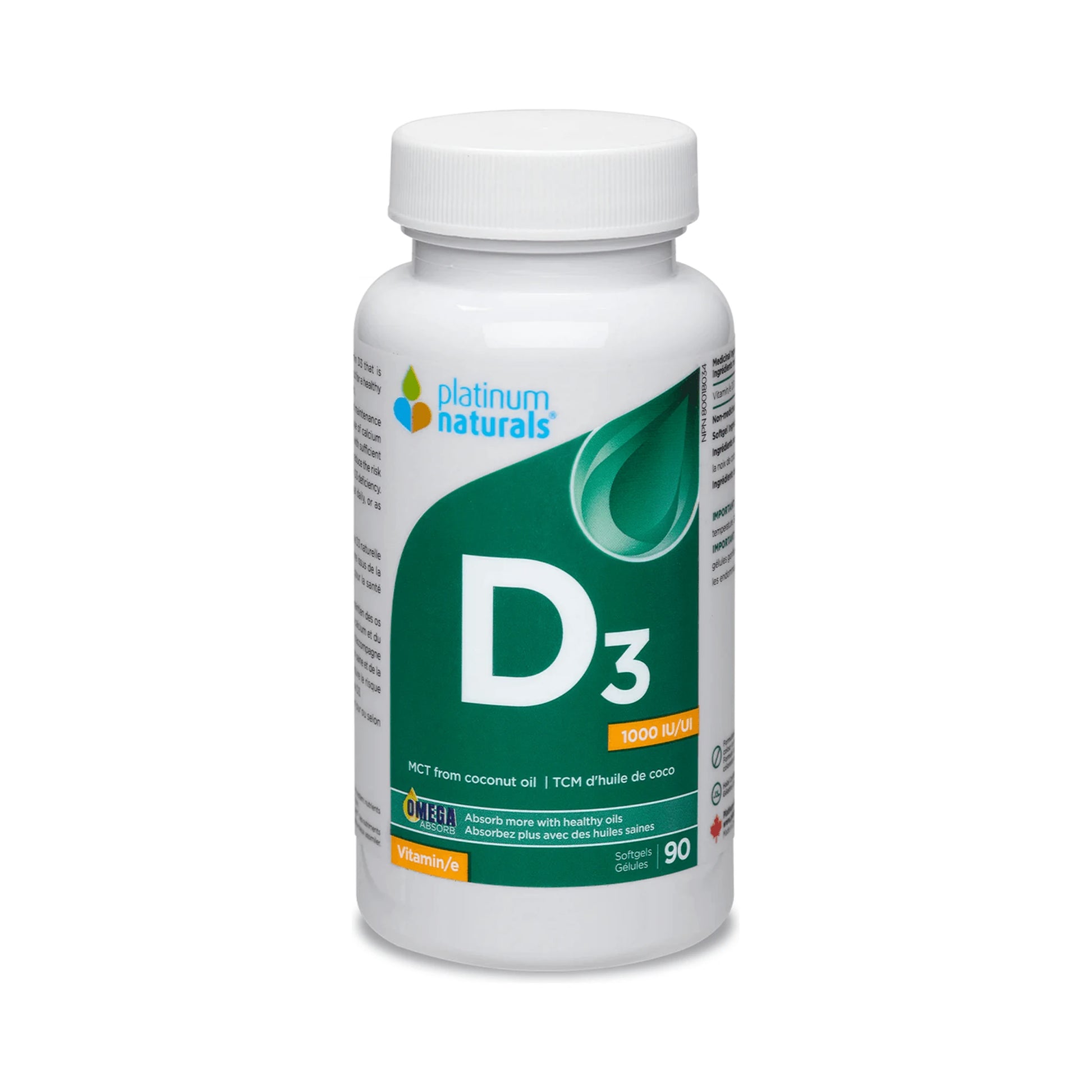 Platinum Naturals Vitamin D3 1000IU 90 Softgels
