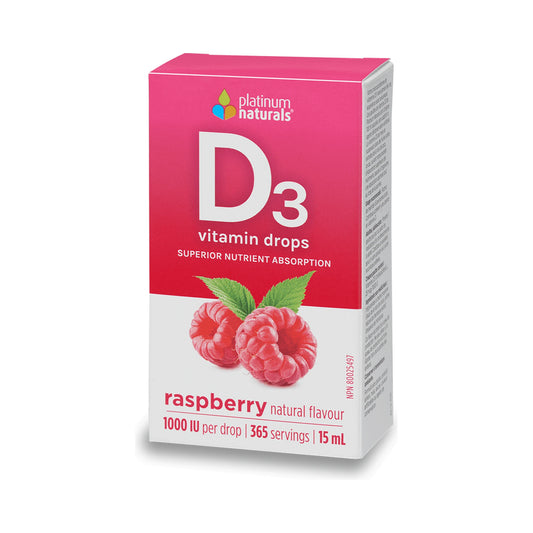 Platinum Naturals Vitamin D3 Drops 1000IU Raspberry 15mL