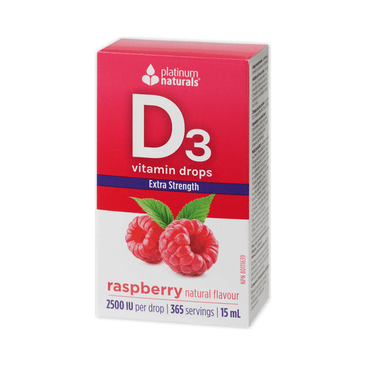 Platinum Naturals Vitamin D3 Drops 2500IU Extra Strength Raspberry 15mL