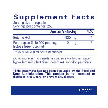 Pure Encapsulations Betaine HCl Pepsin 250 Capsules