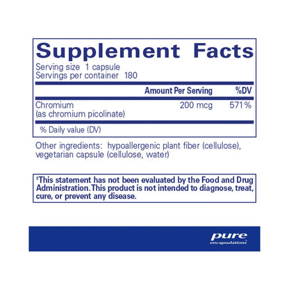 Pure Encapsulations Chromium (picolinate) 200mcg 180 Capsules