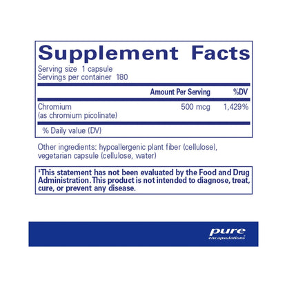 Pure Encapsulations Chromium (picolinate) 500mcg 180 Capsules