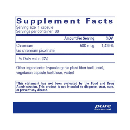 Pure Encapsulations Chromium (picolinate) 500mcg 60 Capsules