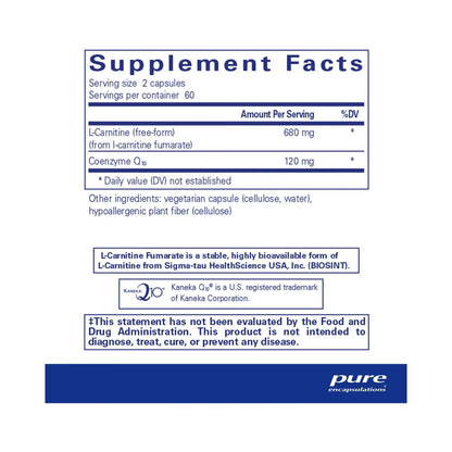 Pure Encapsulations CoQ10 l-Carnitine Fumarate  120 Capsules