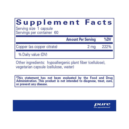 Pure Encapsulations Copper (citrate) 60 Capsules
