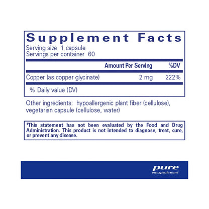 Pure Encapsulations Copper (glycinate) 60 Capsules