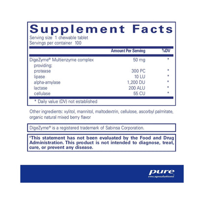 Pure Encapsulations Digestive Enzyme chewables 100 Chewable Tablets