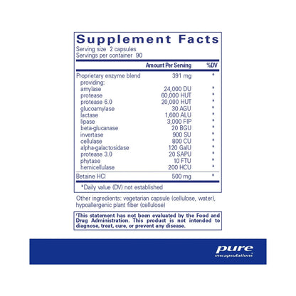 Pure Encapsulations Digestive Enzymes Ultra with Betaine HCl 180 Capsules