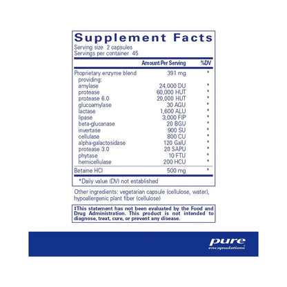 Pure Encapsulations Digestive Enzymes Ultra with Betaine HCl 90 Capsules