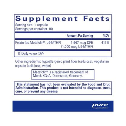 Pure Encapsulations Folate 1000mcg 90 Capsules