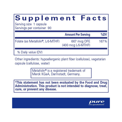 Pure Encapsulations Folate 400mcg 90 Capsules