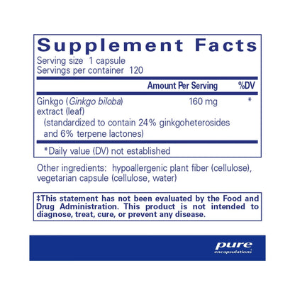 Pure Encapsulations Ginkgo 50 160mg 120 Capsules