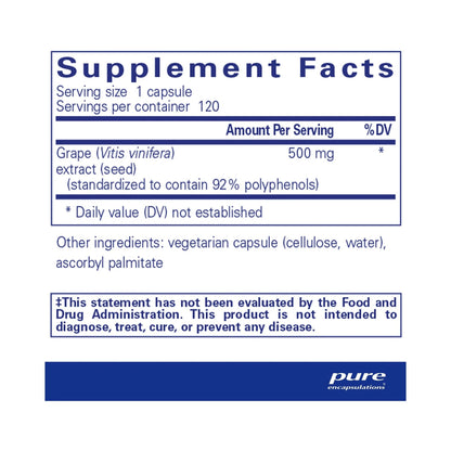 Pure Encapsulations Grape Pip 500mg 120 Capsules