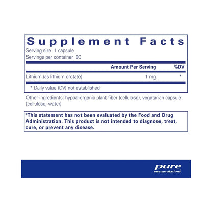 Pure Encapsulations Lithium (orotate) 1mg 90 Capsules