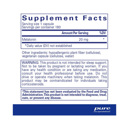 Pure Encapsulations Melatonin 20mg 180 Capsules